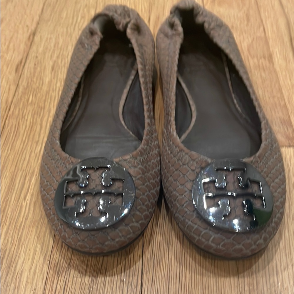 Tory Burch Brown Quilted Flats with Medallion